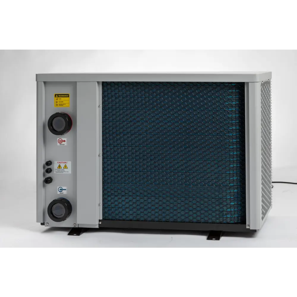 Pahlen Calidi senaste värmepumpen för pool med grå metall och blå filterpanel