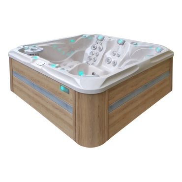 PassionSpa Admire Spabad med vit träimitation och turkosa LED-ljus