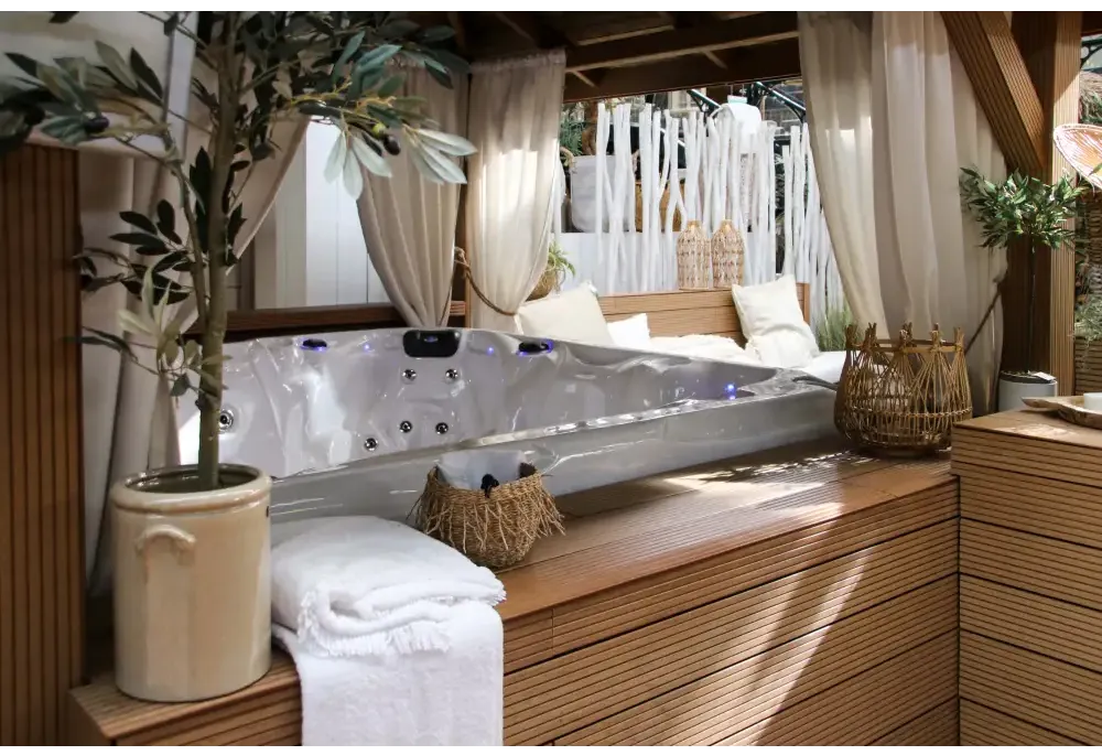 PassionSpa Admire -poreallas – valkoinen sisäpinta, sininen LED-valaistus, musta paneeli