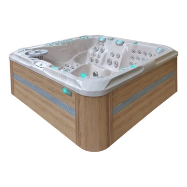 PassionSpa Exhilarate Mighty Wave spabad i beige trä med LED-belysning