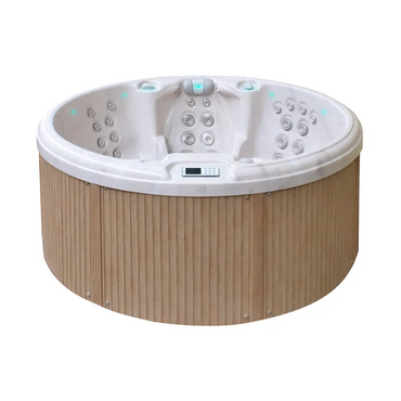 Vit PassionSpa Recharge Spabad med bambuutsida, blå LED och jetmunstycken