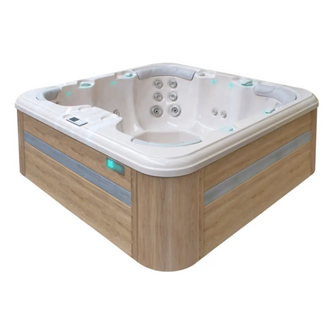 PassionSpa Rewind Spabad med vit träpanel, silverdetaljer och jetmunstycken