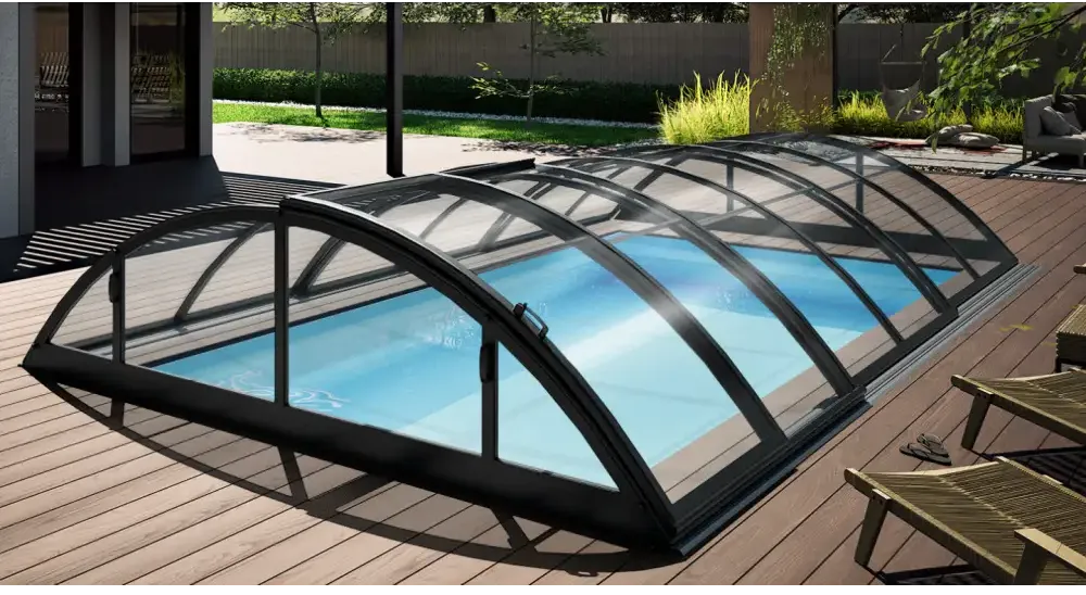 Pooltak Klasik 3×6 med svart ram och genomskinliga glas