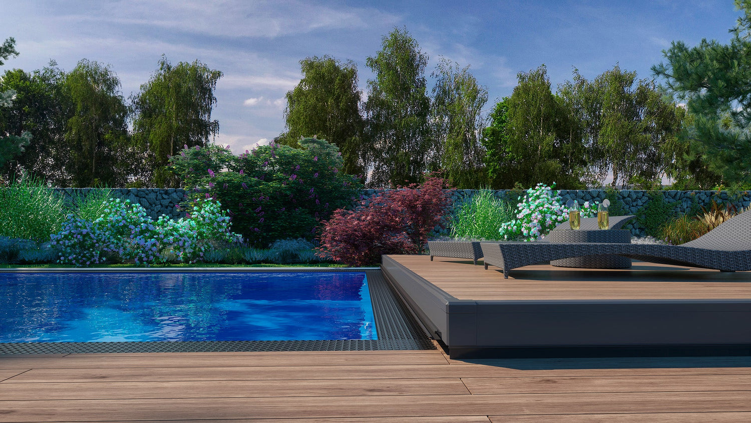 Kalustettava uima-altaan terassi