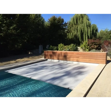Sleek silver lamelltäckning ovanmark AquaTop 3.5m pool med 60x14mm ränder