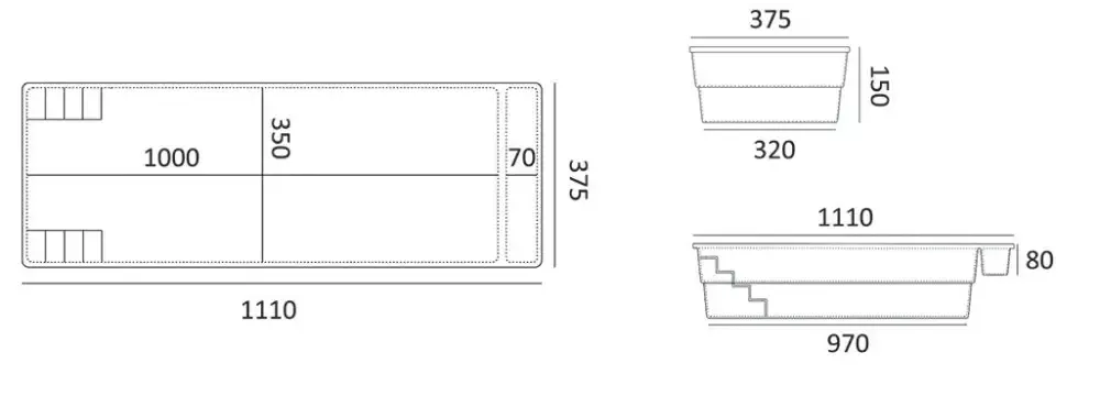 Bahama trädgårdspool med transparent pooltak och rektangulär planter 1000x350x70mm