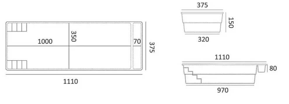 Bahama trädgårdspool med transparent pooltak och rektangulär planter 1000x350x70mm