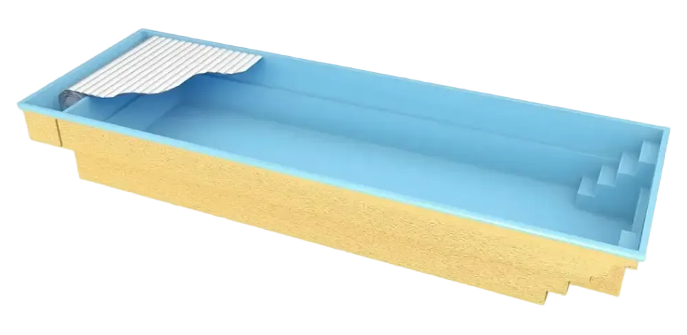 Bahama trädgårdspool i blått glasfiber med transparent pooltak