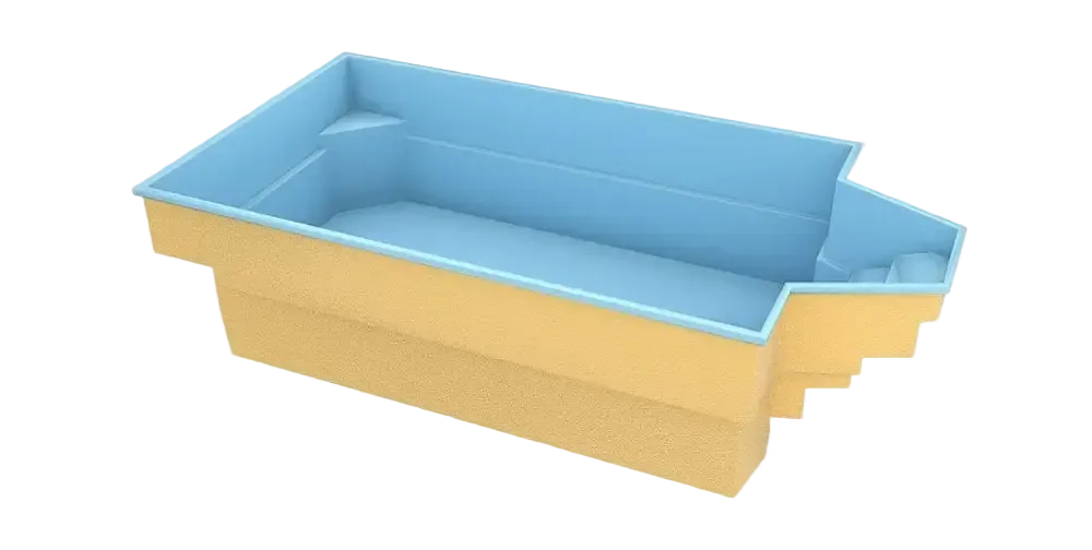 Glasfiberpool Grenada med intressant form, bekväma sittplatser och tvåtonad design