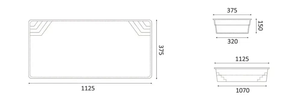 Rektangulär planter med geometriskt mönster, 1125mm x 375mm, för glasfiberpool Jamaika 25x3 75x1 50m