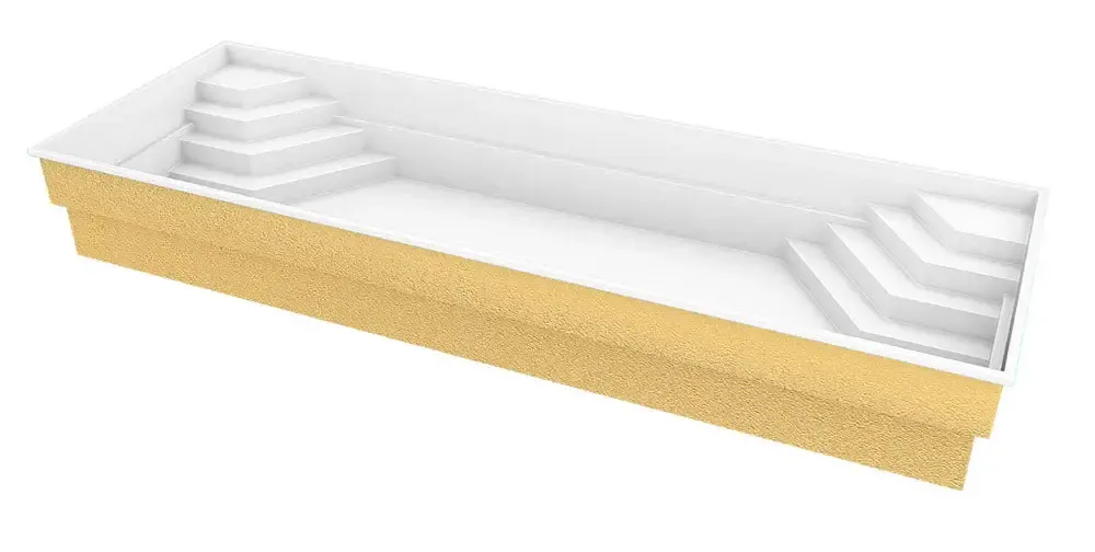Vit glasfiberpool Jamaika 25x3 75x1 50m med vitguld textur och inbyggda steg