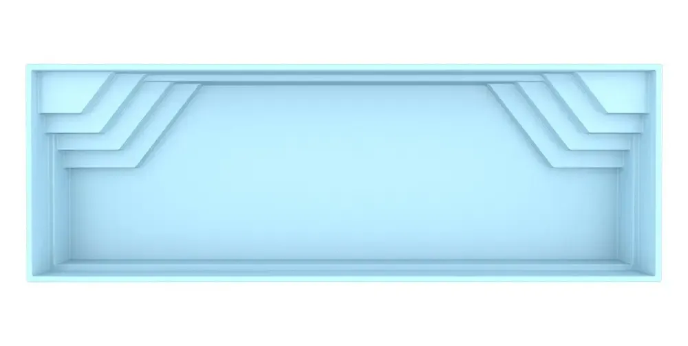 Ljusblå rektangulär ram med geometriska utskärningar för glasfiberpool Jamaika 25x3 75x1 50m