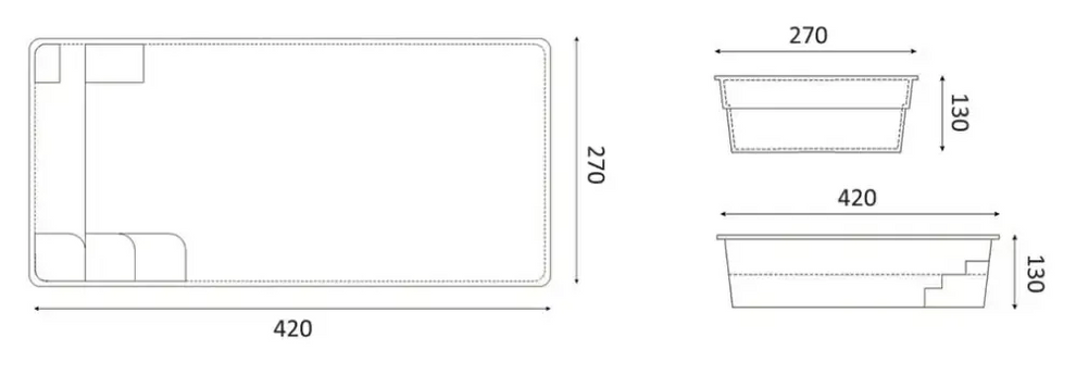 Glasfiberpool Mini Victoria 420x270x130 mm med förvaringsfack