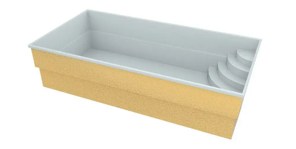Glasfiberpool Papeete med elegant pooltak i guldtexturad exteriör