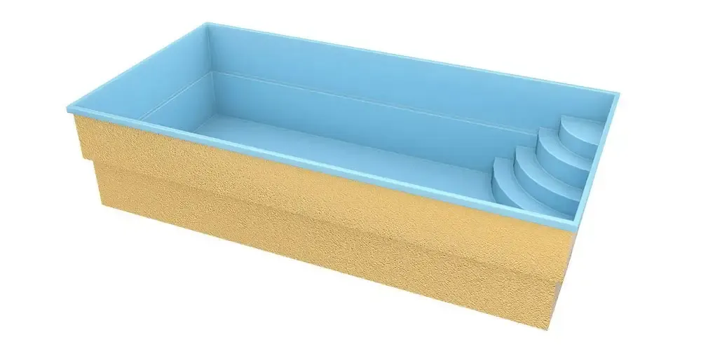 Ljusblå glasfiberpool Papeete med beige pool och elegant pooltak