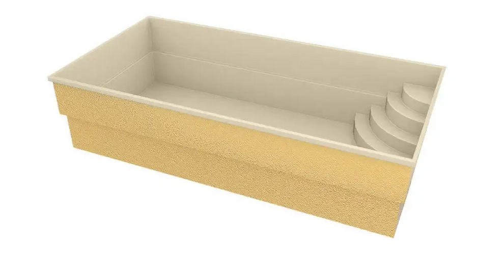 Glasfiberpool Papeete med beige rektangulär pool och elegant pooltak
