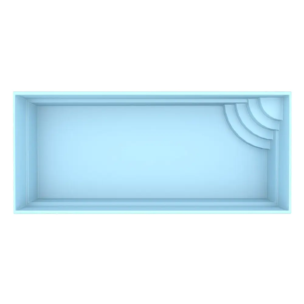 Ljusblå glasfiberpool Papeete med kurvad panel och klart vatten