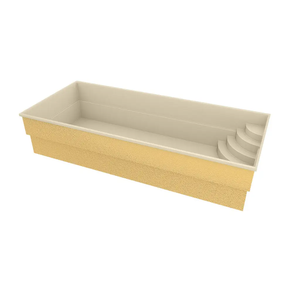 Beige glasfiberpool Papeete med kurvade steg och klart blått vatten