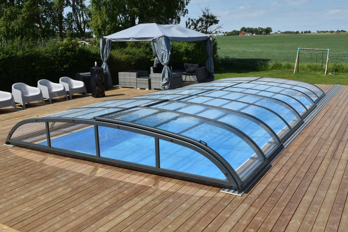Pooloverdækning NIVO KIT 650B 3×6 (klart glas, sidedør)