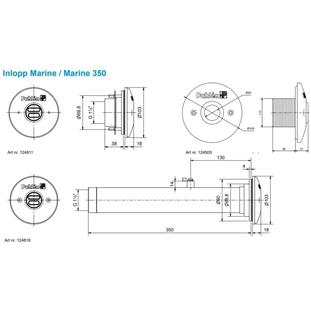 Pahlen Inloppsmunstycke Marine 350 rostfritt stål