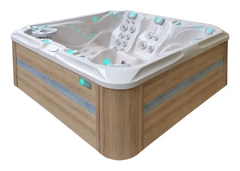 PassionSpa Admire -poreallas – valkoinen puukuvioinen pinta, turkoosi LED-valaistus