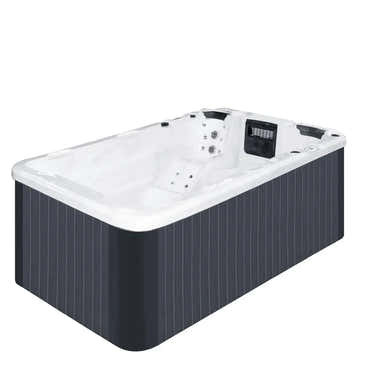PassionSpa Aquatic 1 Eco -swimspa-allas – moderni muotoilu, valkoinen sisäpinta, tummanharmaa raidallinen ulkopinta