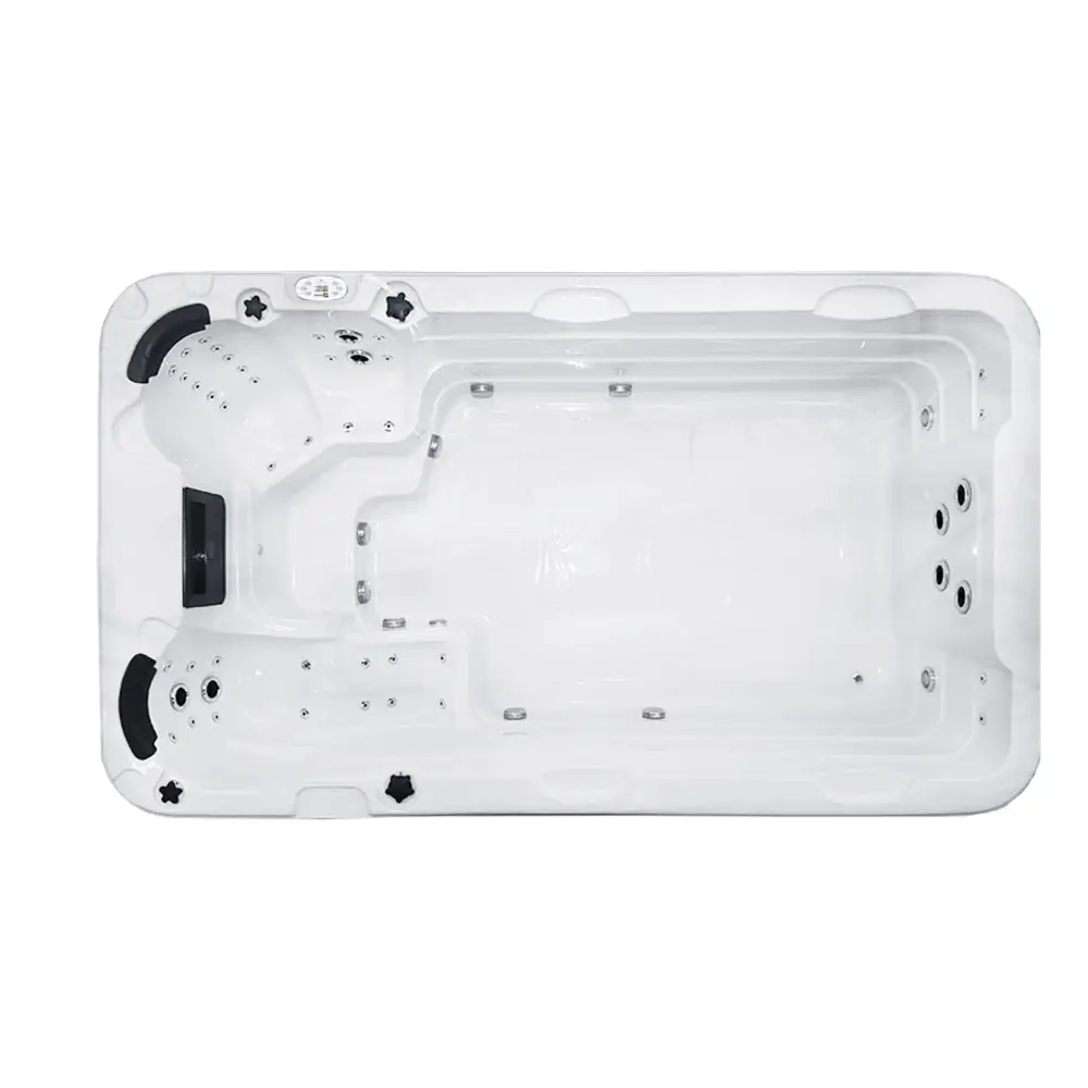 Vit PassionSpa Aquatic 1 Eco Swim Spa vit rektangulär med svarta accenter och silverstrålar