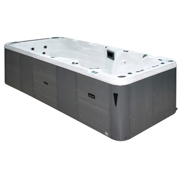 PassionSpa Aquatic 5 Swim Spa grå texturerad utsida med vit insida och jetmunstycken