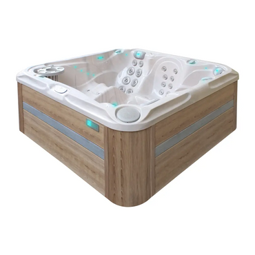 PassionSpa Delight Spabad med vit träimitation, jetstrålar, LED-belysning