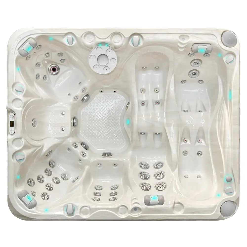 PassionSpa Desire Spabad med gräddfärgad bad med sittplatser, jetmunstycken och blå LED-belysning
