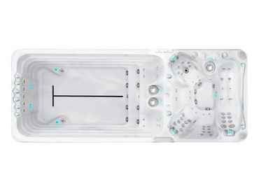 PassionSpa Dynamic Deep -swimspa-allas – valkoinen pinta, valkoinen sisäpinta, integroidut istuimet, hierontasuuttimet, sininen valaistus