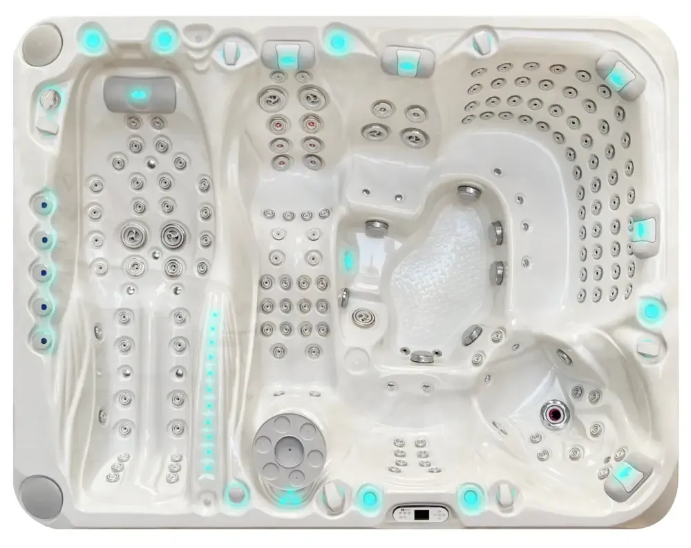 Vit PassionSpa Ecstatic Mighty Wave Spabad med vit bad, turkosa LED-belysning och silver munstycken