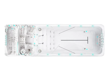 PassionSpa Energy Deep -swimspa-allas – valkoinen pinta, suorakulmainen muoto, vaaleansininen LED-valaistus, integroidut hierontasuuttimet