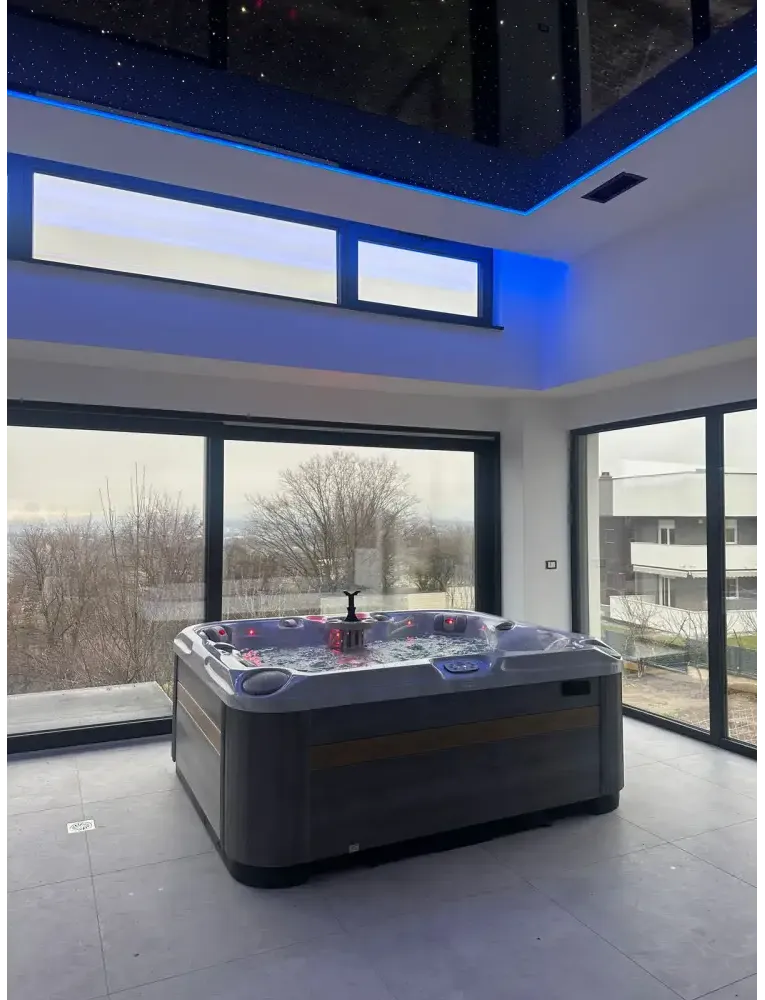 PassionSpa Felicity Mighty Wave -poreallas – moderni muotoilu, harmaa ulkoasu, sininen LED-valaistus