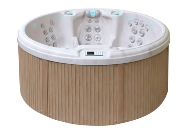 PassionSpa Recharge -poreallas – valkoinen pinta, bambuverhous, sininen LED-valaistus, hierontasuuttimet