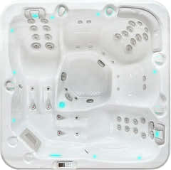 PassionSpa Relax -poreallas – Pure Collection, valkoinen pinta, valkoiset istuimet, hierontasuuttimet, sininen LED-valaistus
