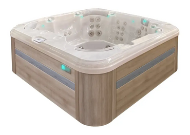 PassionSpa Resettle -poreallas – moderni muotoilu, beige pinta, puupaneeli, LED-valaistus