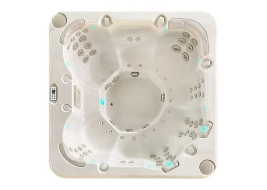 PassionSpa Resettle -poreallas – Pure Collection, kermanvärinen pinta, sininen LED-valaistus, hierontasuuttimet