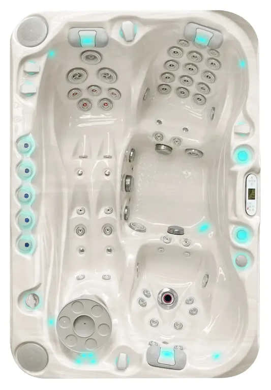PassionSpa Sensation -poreallas – valkoinen akryyli, hierontasuuttimet, sininen LED-valaistus