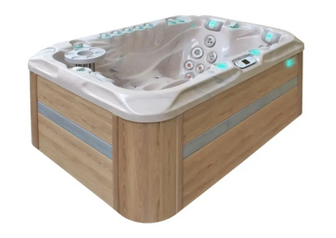 PassionSpa Sensation -poreallas – beige puuverhous, ohjauspaneeli, sininen LED-valaistus
