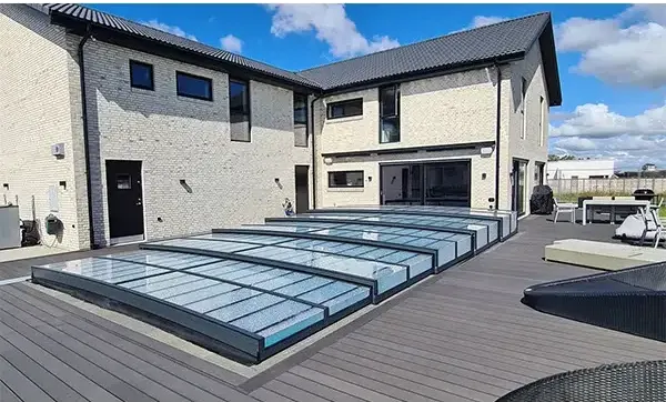 Pooltaket Icon med sarg klarplast i antracit, modern glasdesign