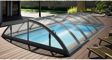 Modern Pooltak Klasik 3×6 med valvande glas och svart metallram