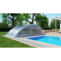 Elegant bågformat pooltak med extra starka profiler i silverram