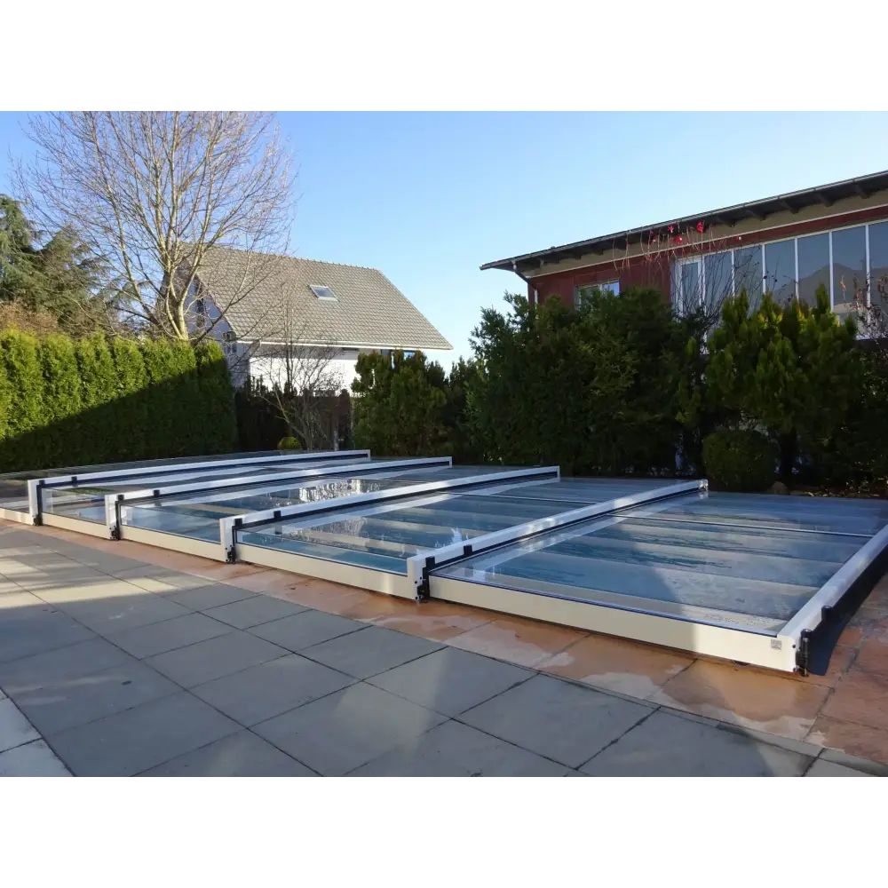 Pooltak Mästare Plus 6x12 med modern svart ram och glastak