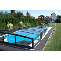 Blå pool med transparent glastak och antracit profiler i RAL7016