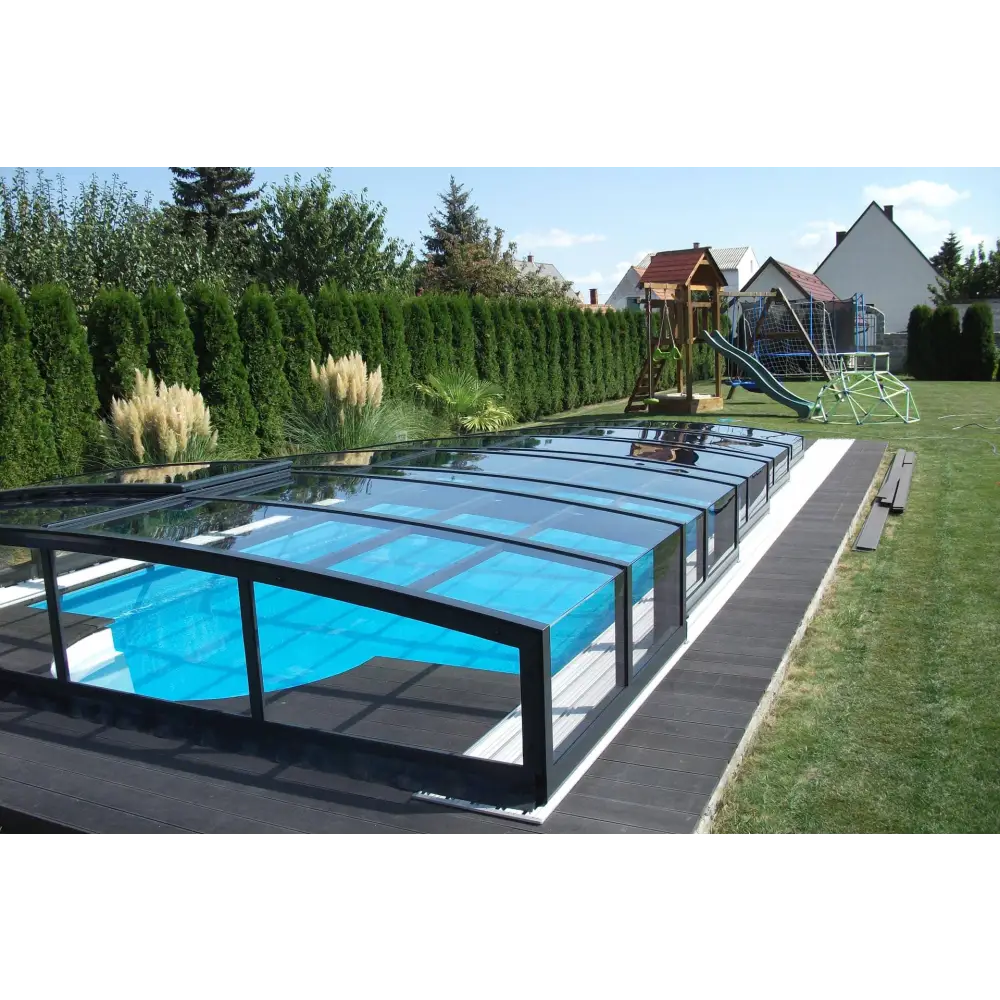 Pooltak Special 4x10 med klarplast, sidodörr och antracit profiler