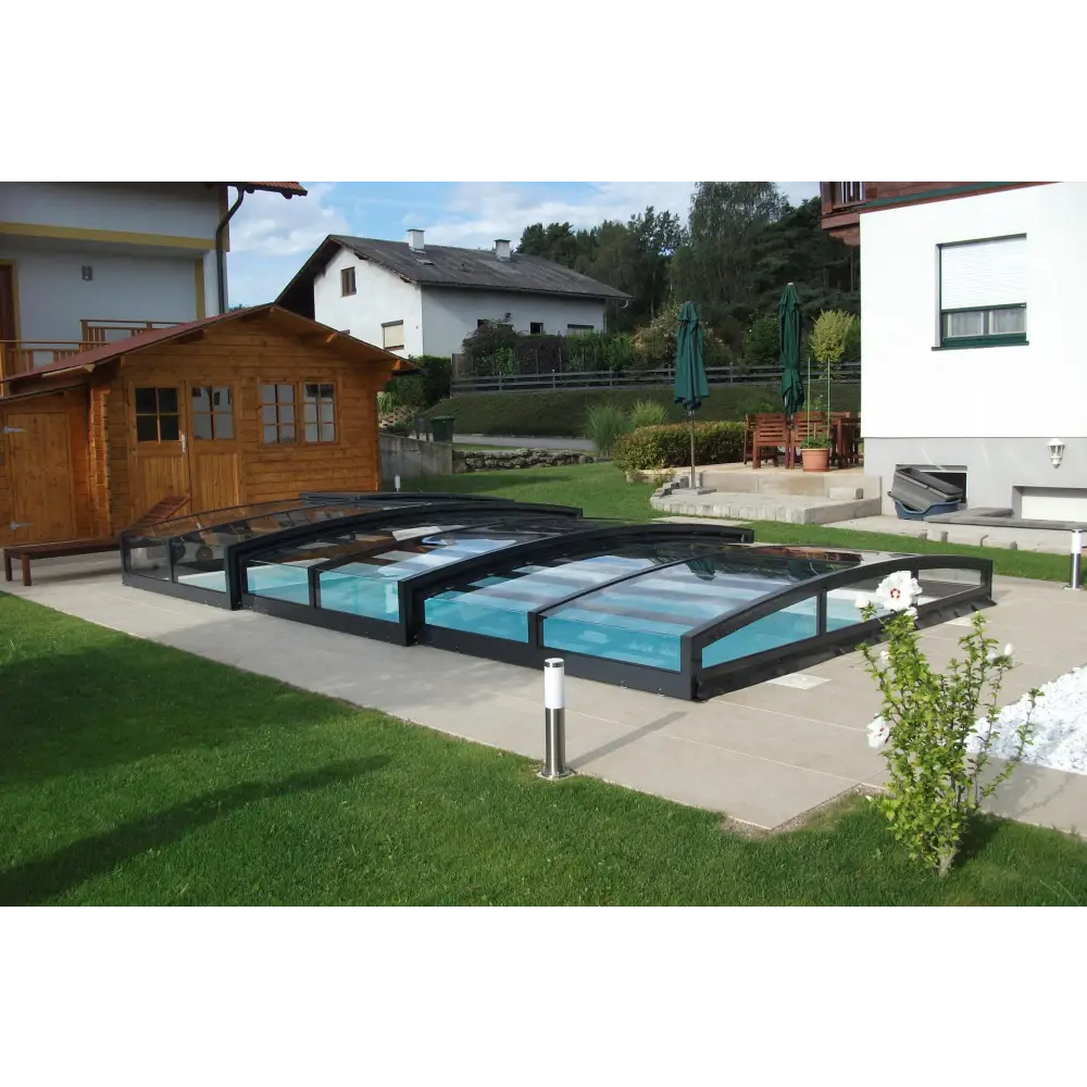 Pooltak Special 4x10 svart ram klarplast sidodörr antracit