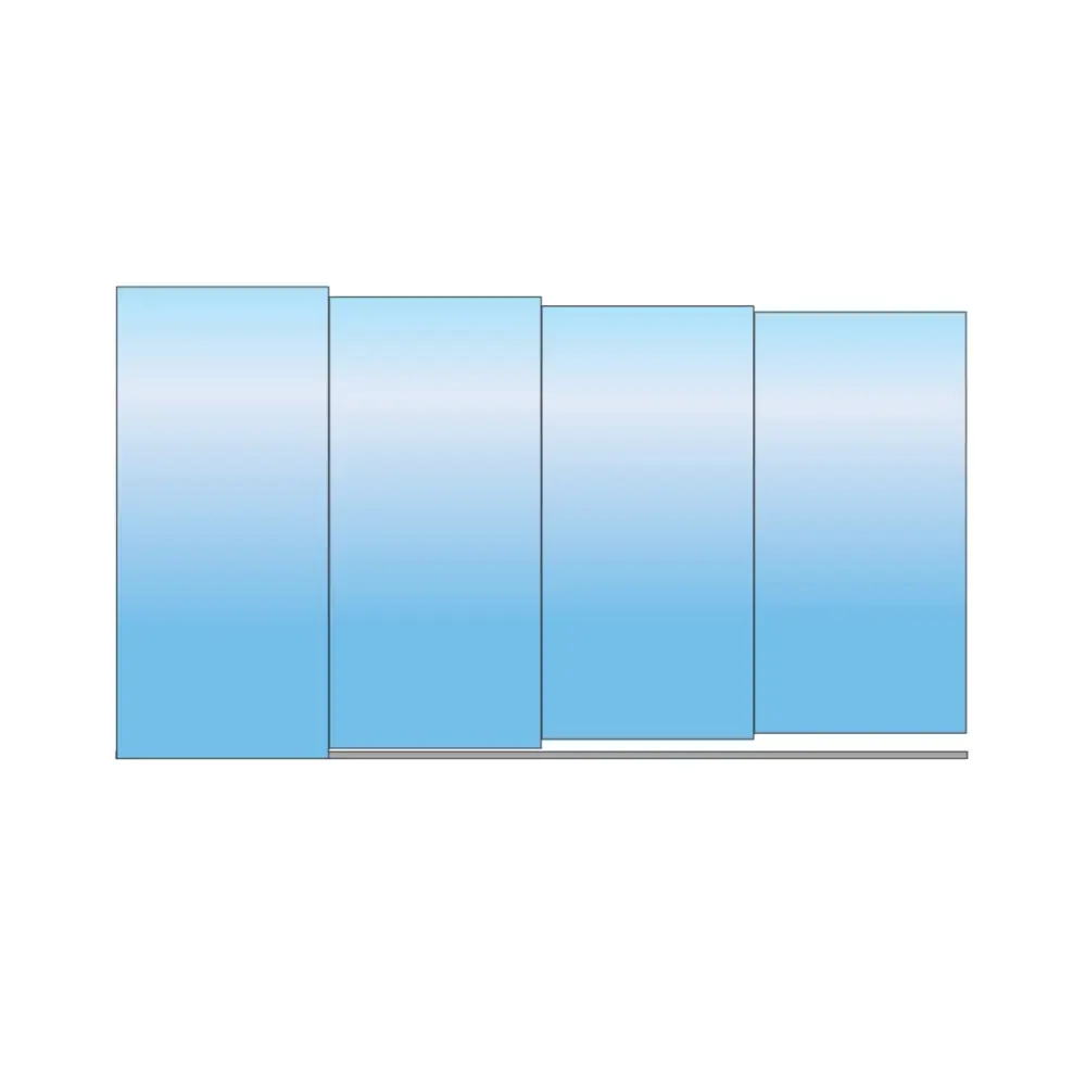 Fyra rektangulära pooltak Sydney-paneler i blåtonat glas med slank metallram