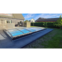 Pooltak Sydney 4x7 med modern glaspanel och antracit ram