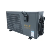 Grå PRO-X inverter poolvärmepump 12kW med ventilerad panel, tryckmätare och svart rör